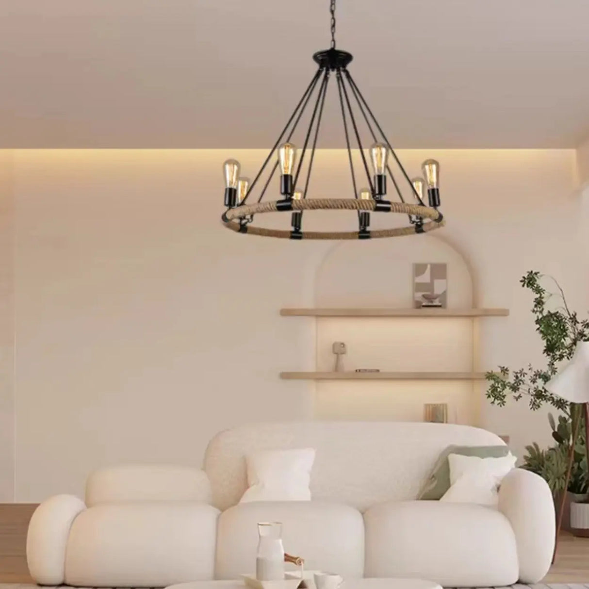 Industrial Iron Rope Chandelier for Living Room, Black Image - 6