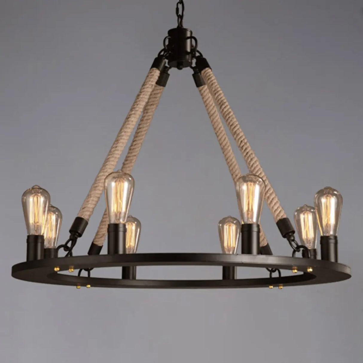 Industrial Iron Rope Chandelier for Living Room, Black Image - 9