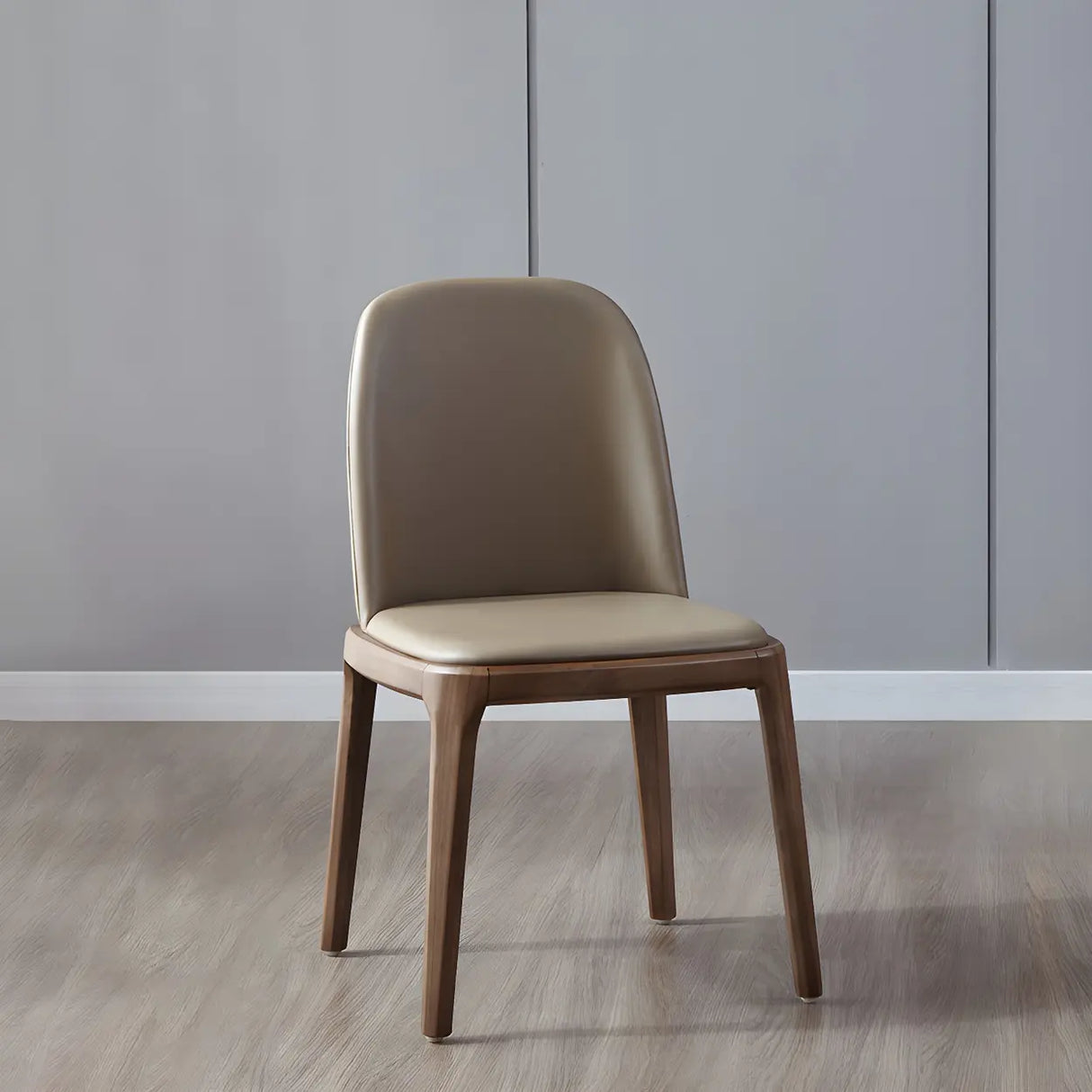 Industrial Leather Dining Side Chair with Ash Wood Legs Image - 1