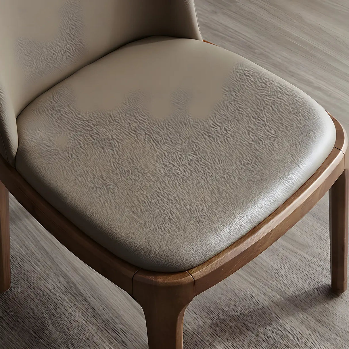 Industrial Leather Dining Side Chair with Ash Wood Legs Image - 13