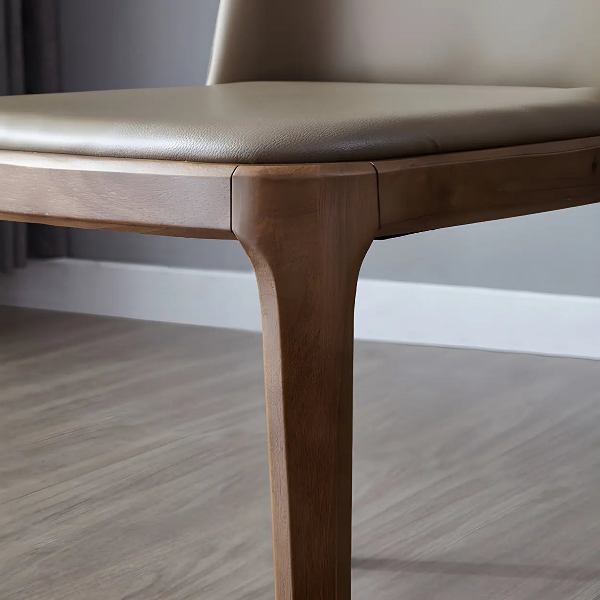 Industrial Leather Dining Side Chair with Ash Wood Legs Image - 20