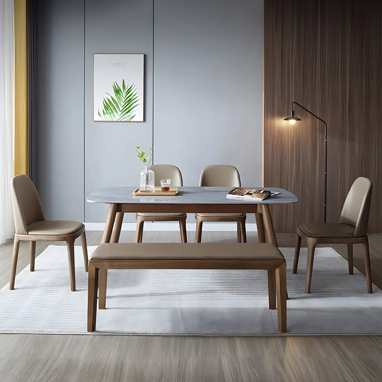 Industrial Leather Dining Side Chair with Ash Wood Legs Image - 23