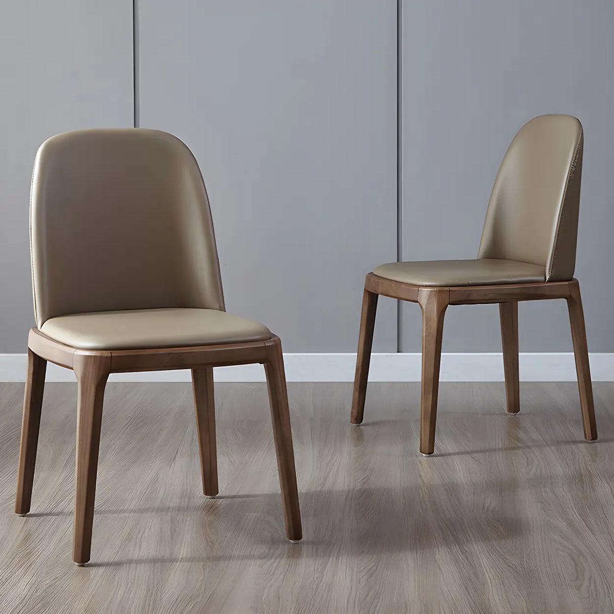 Industrial Leather Dining Side Chair with Ash Wood Legs Image - 6