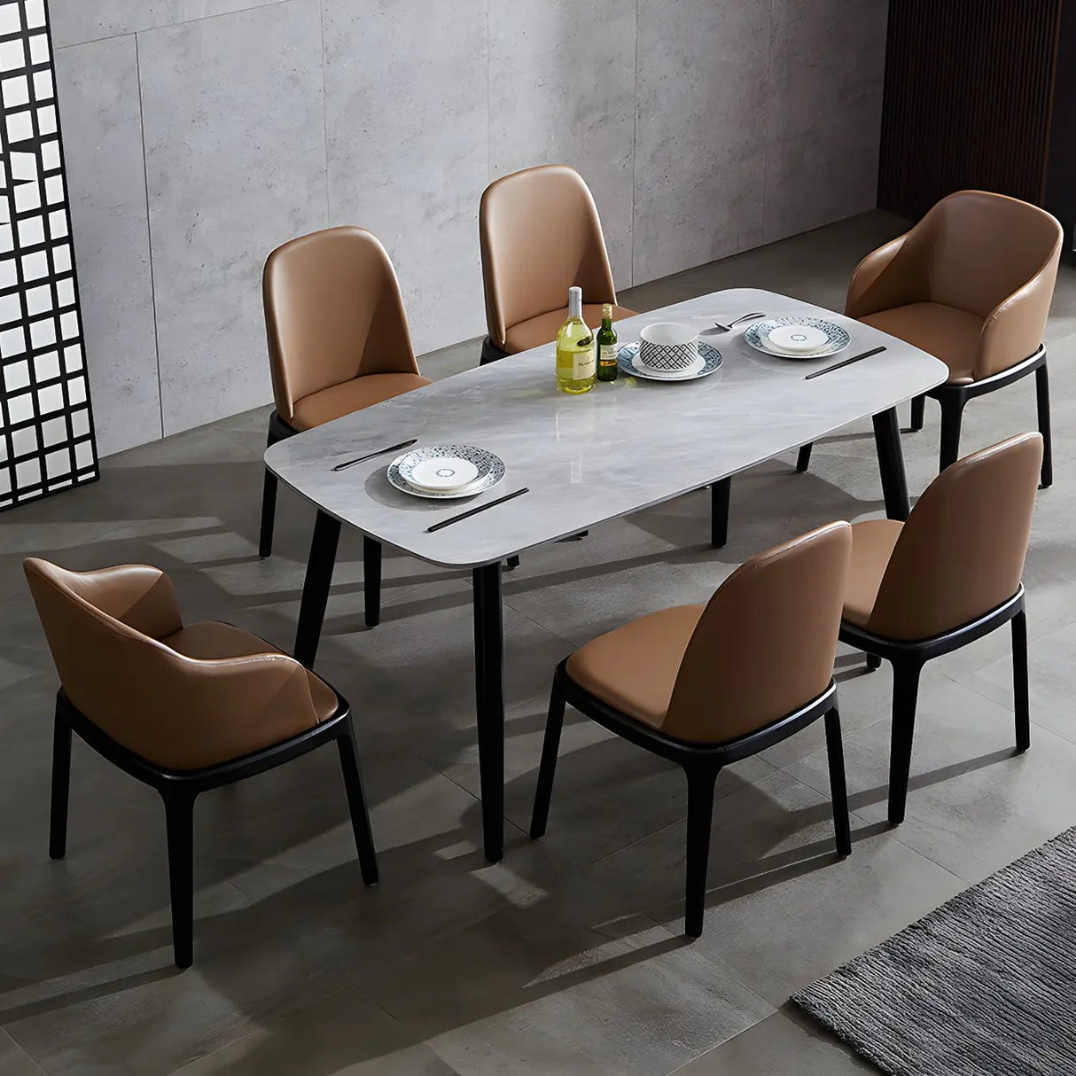 Industrial Leather Dining Side Chair with Ash Wood Legs Image - 7