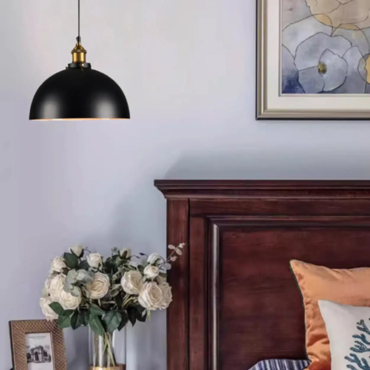 Industrial Matte Black Metal Dome Pendant Light Image - 1