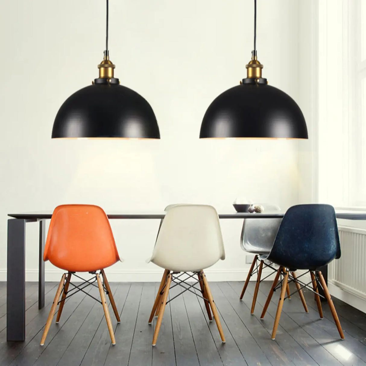 Industrial Matte Black Metal Dome Pendant Light Image - 4
