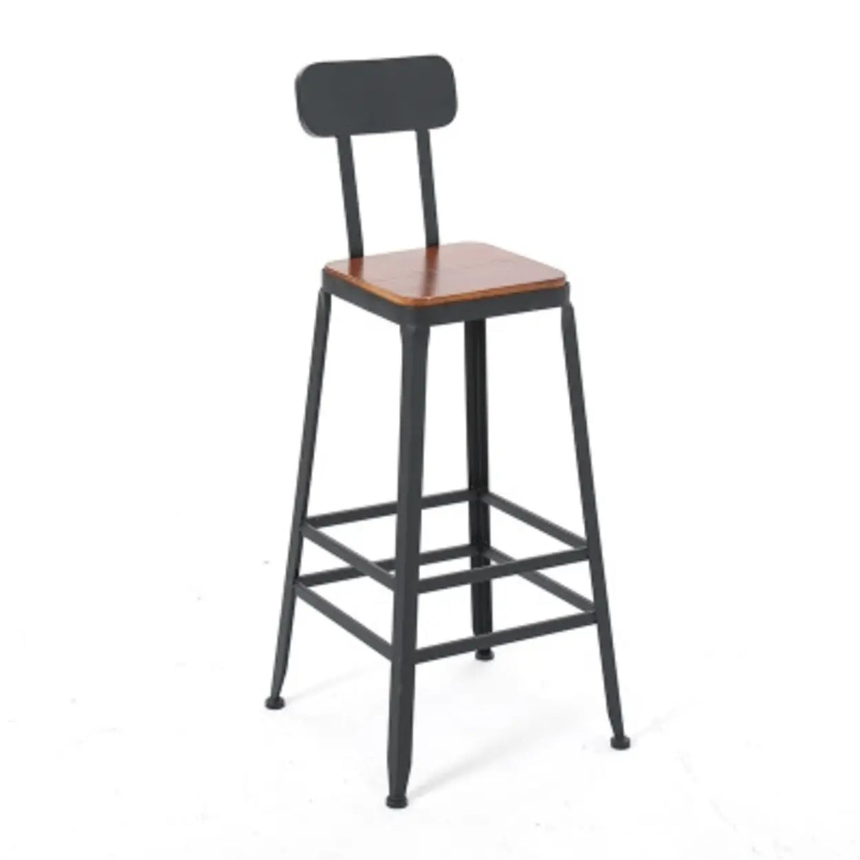 Industrial Metal Back Brown Tall Dining Chair WIth Footrest Image - 1