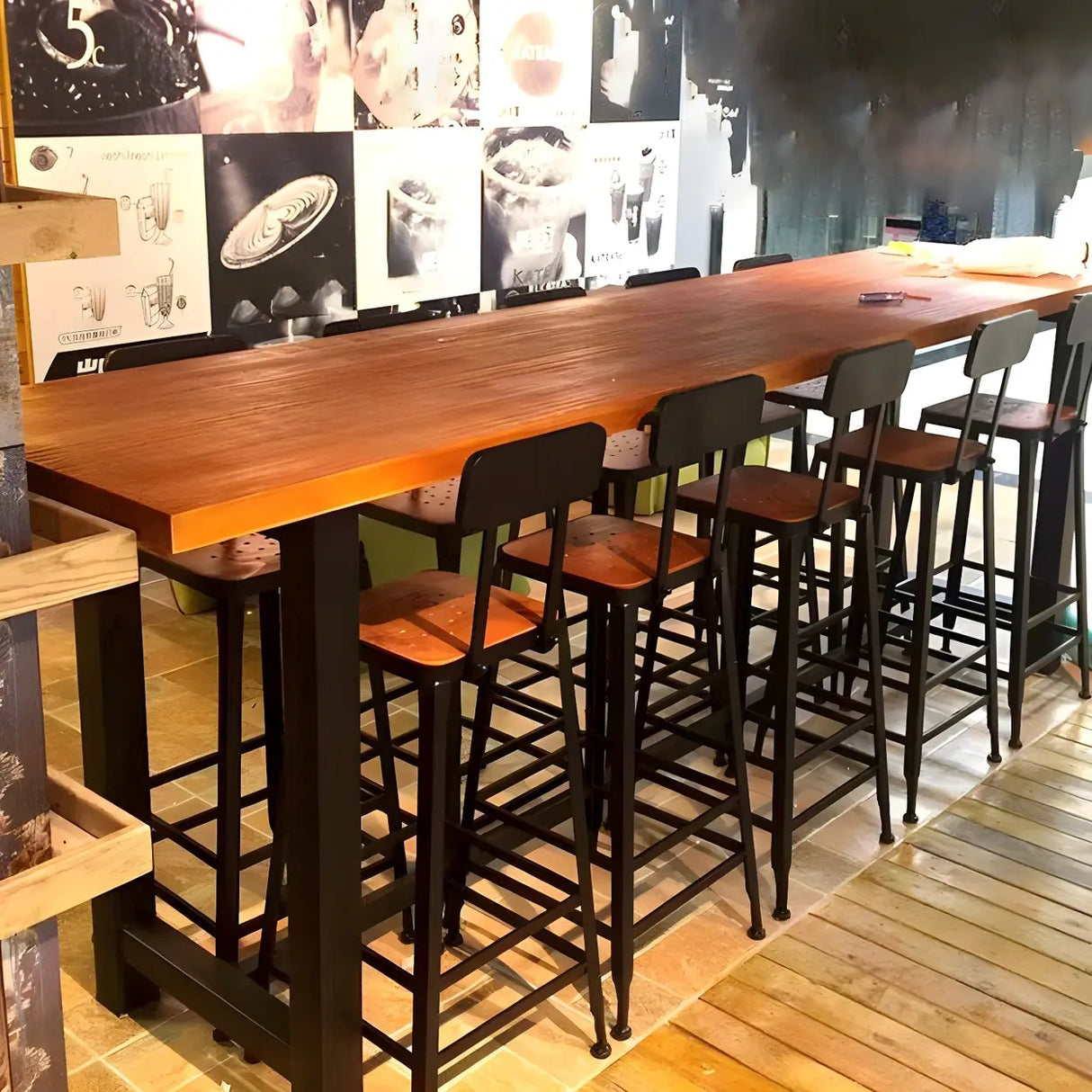 Industrial Metal Back Brown Tall Dining Chair WIth Footrest Image - 2