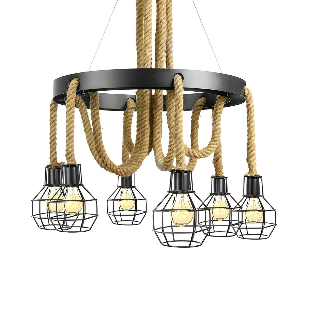 Industrial Metal Bell Cage Rope Chandelier Image - 6