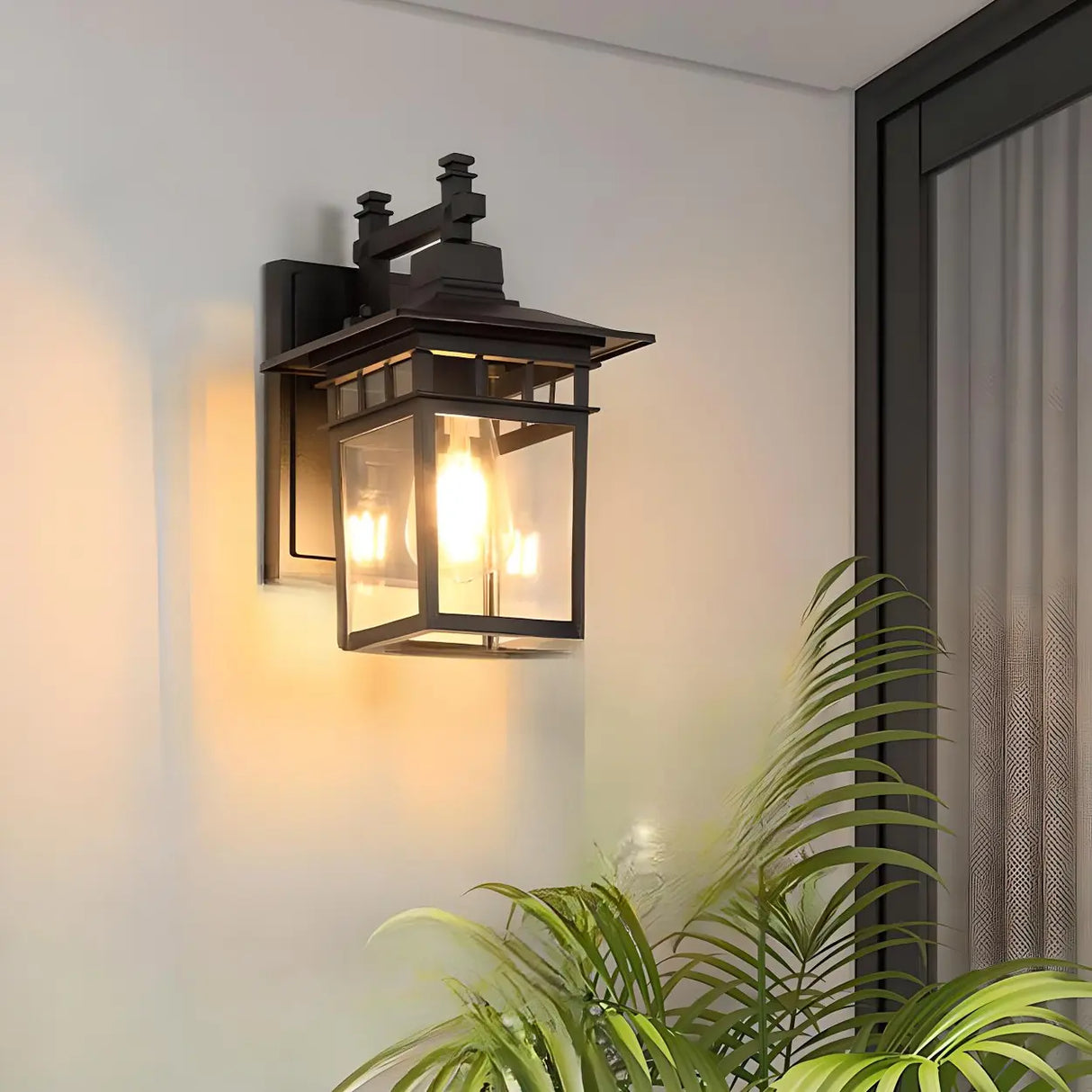 Industrial Metal Black External Lantern Wall Sconce Image - 1
