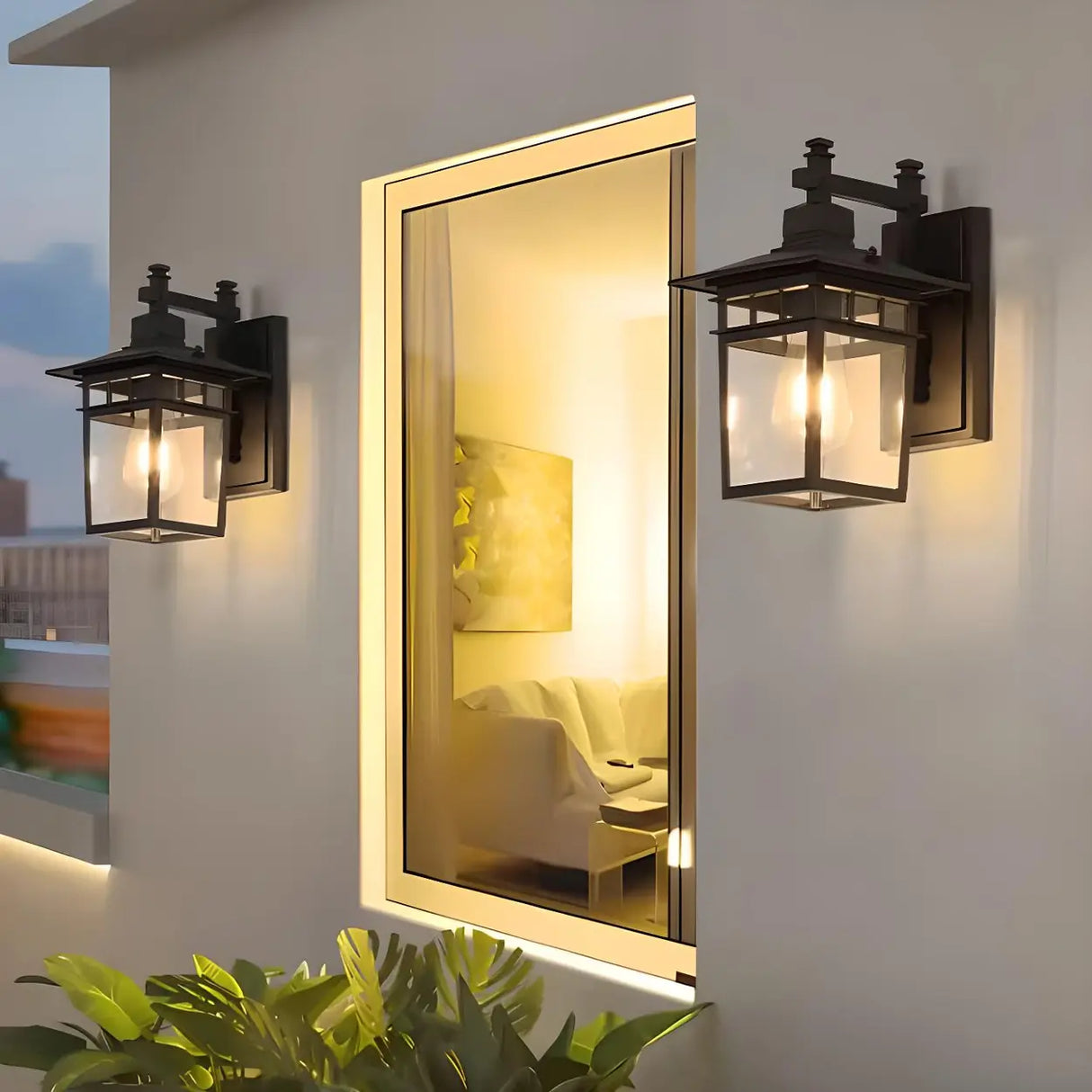 Industrial Metal Black External Lantern Wall Sconce Image - 2