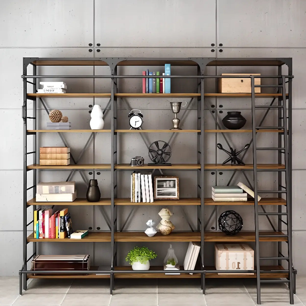 Industrial Metal Frame Large 6-Layer Storage Bookshelf Image - 1