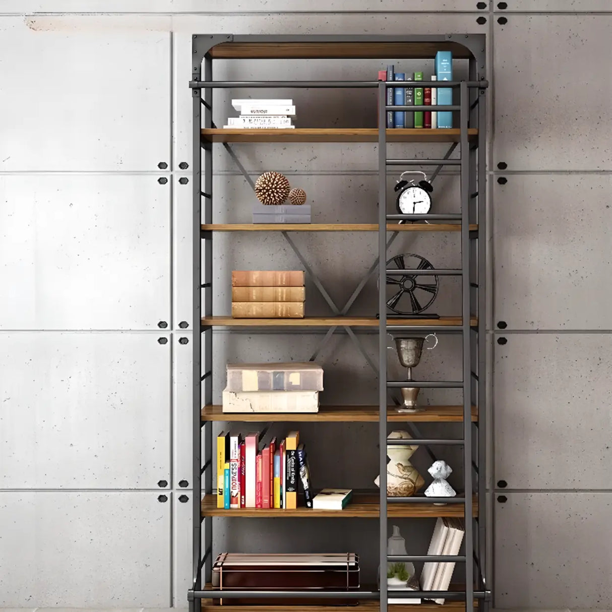 Industrial Metal Frame Large 6-Layer Storage Bookshelf Image - 2