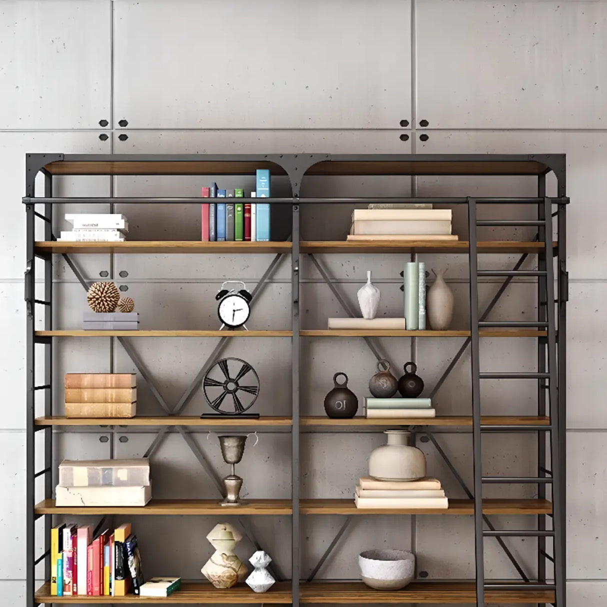 Industrial Metal Frame Large 6-Layer Storage Bookshelf Image - 3