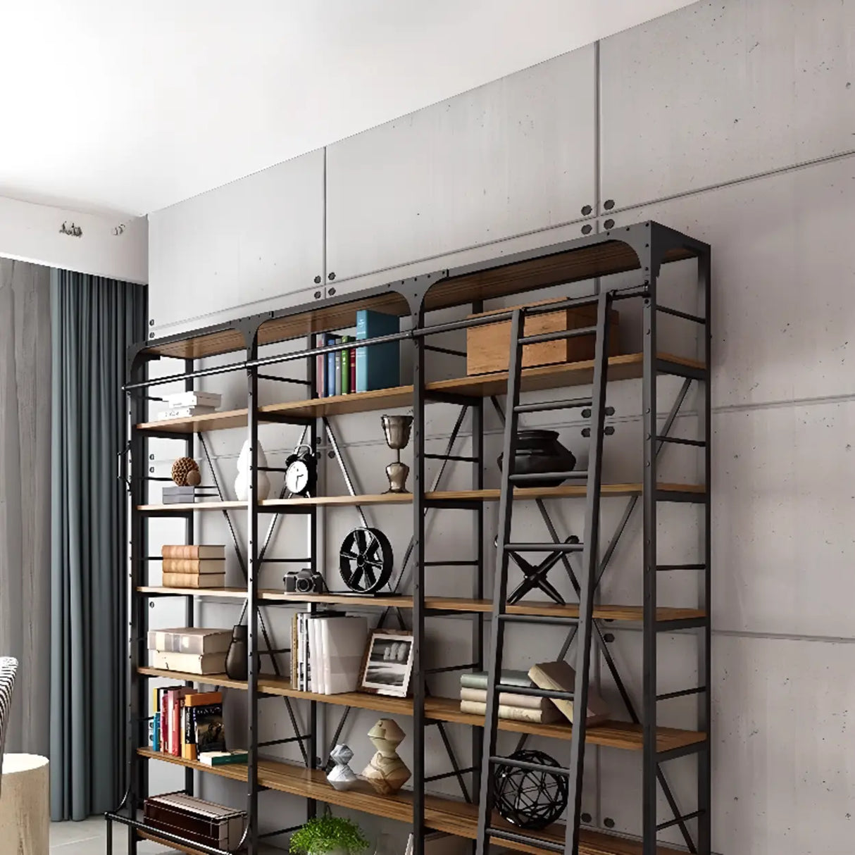 Industrial Metal Frame Large 6-Layer Storage Bookshelf Image - 4