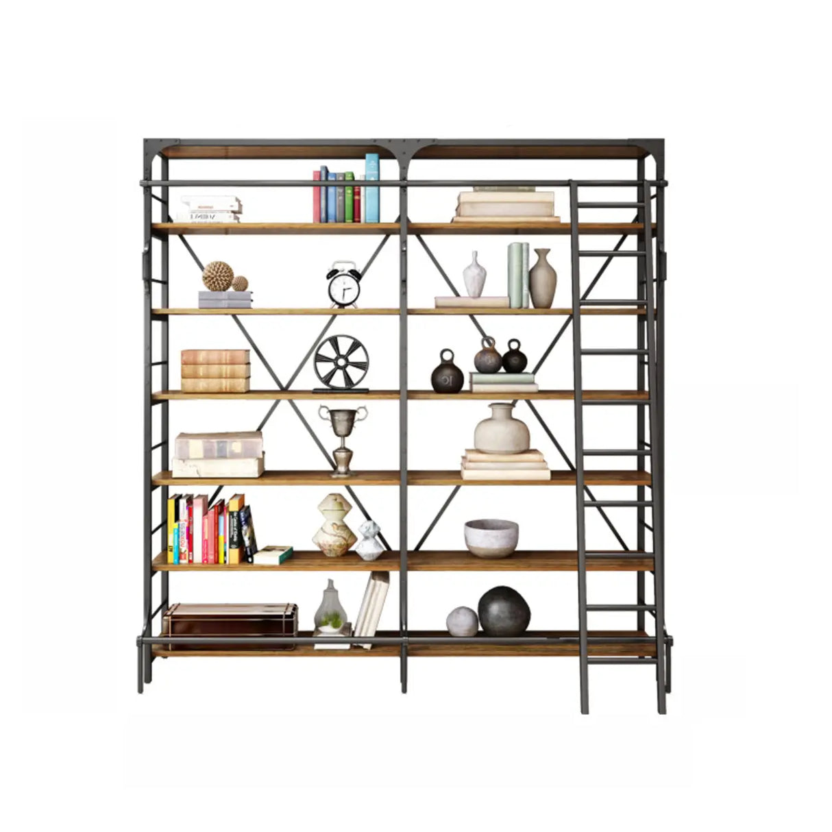 Industrial Metal Frame Large 6-Layer Storage Bookshelf Image - 5