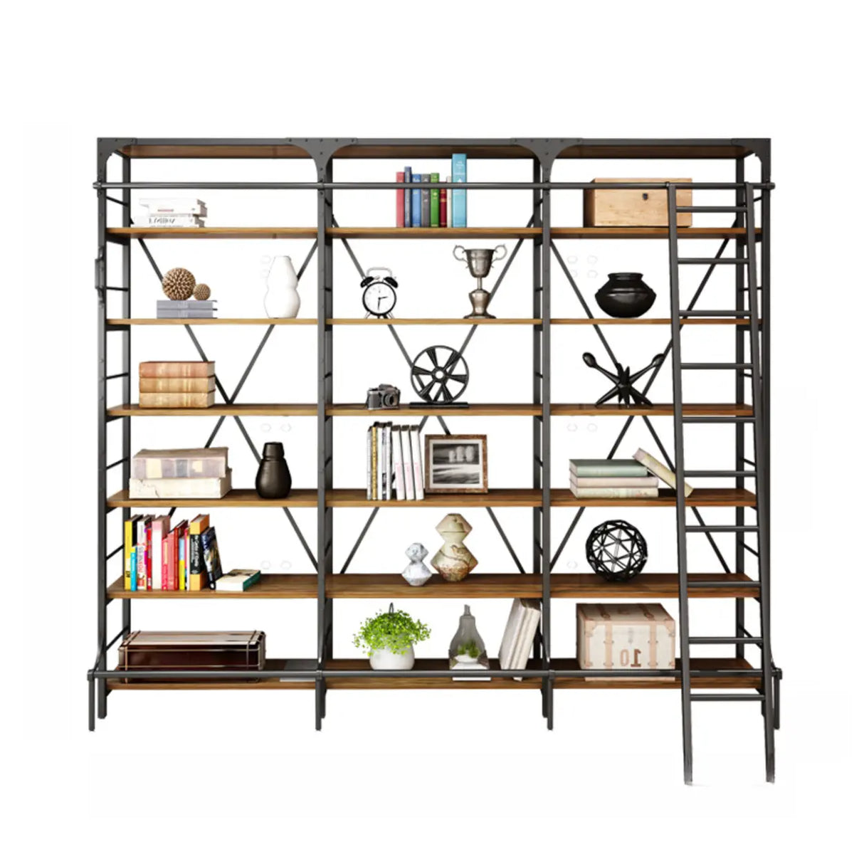 Industrial Metal Frame Large 6-Layer Storage Bookshelf Image - 8