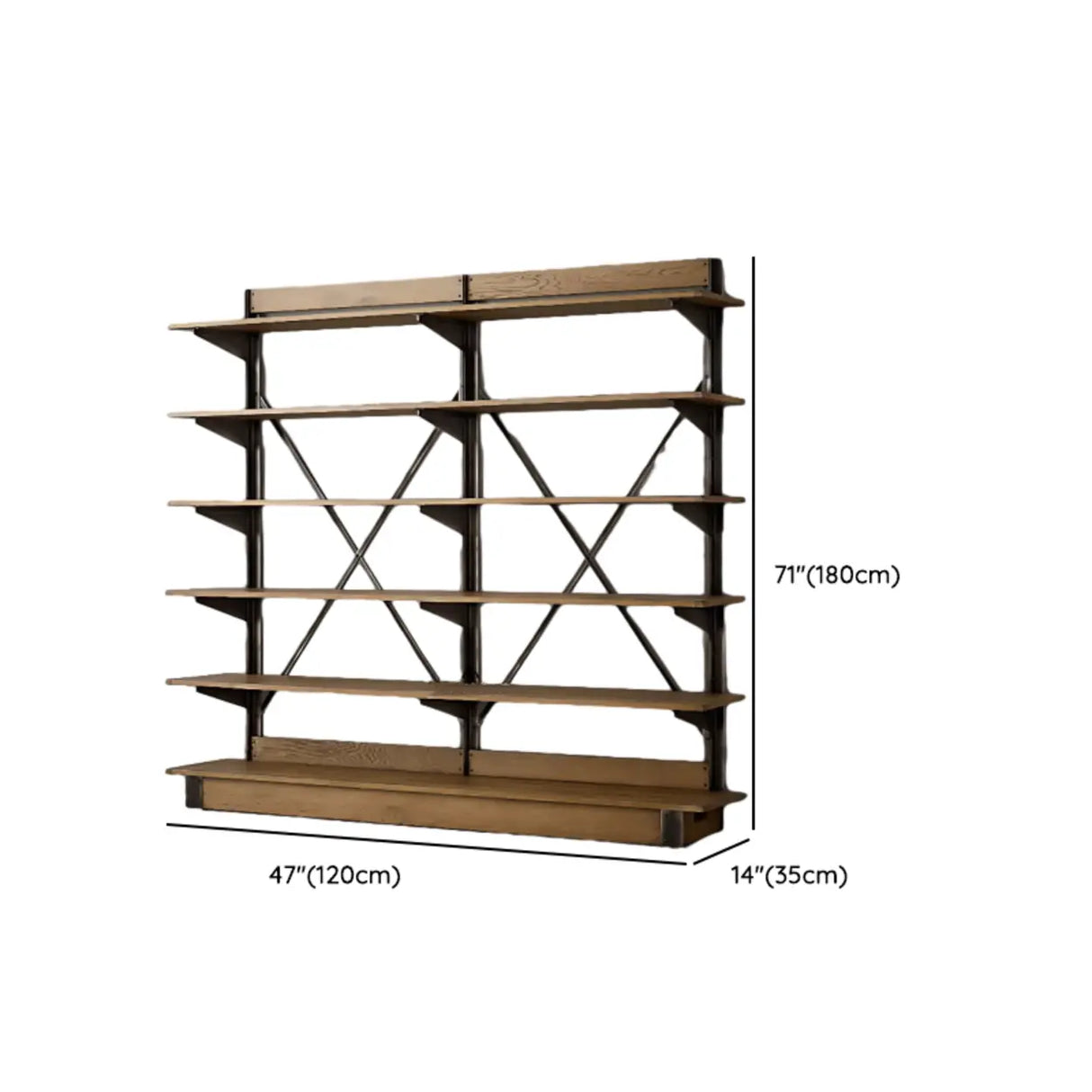 Industrial Metal Frame Oak Display Etagere Bookshelf Image - 10