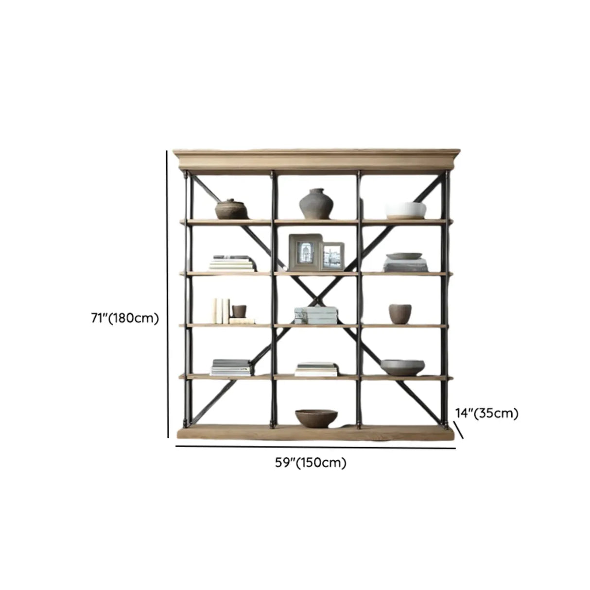Industrial Metal Frame Oak Display Etagere Bookshelf Image - 14