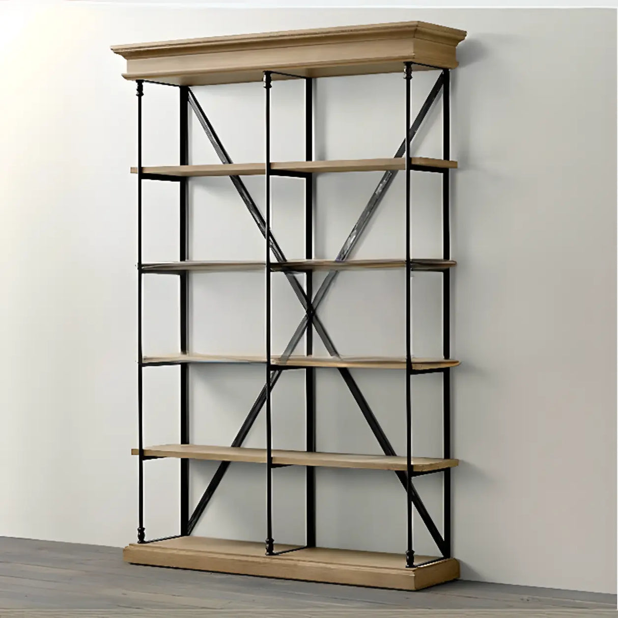 Industrial Metal Frame Oak Display Etagere Bookshelf Image - 3