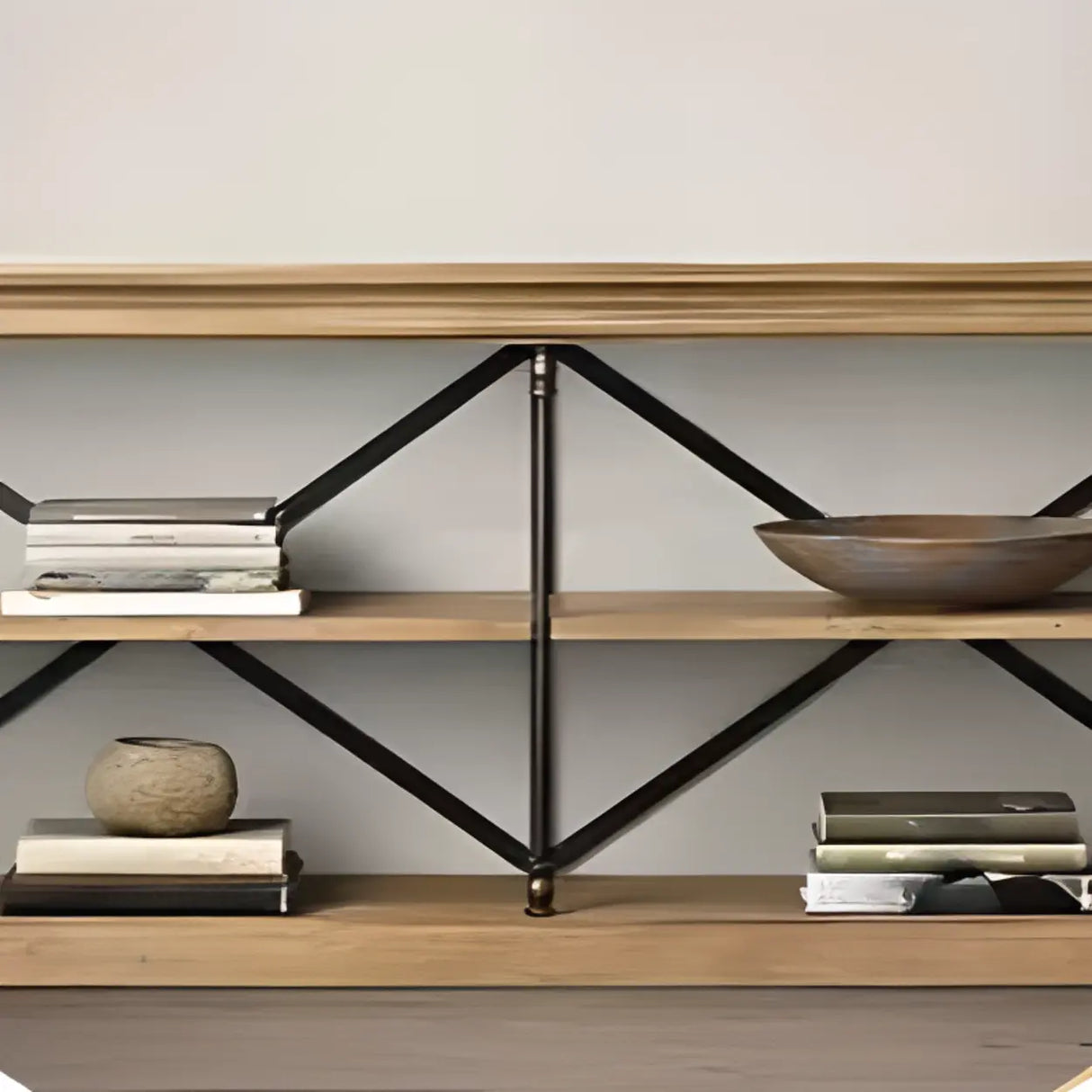 Industrial Metal Frame Oak Display Etagere Bookshelf Image - 7