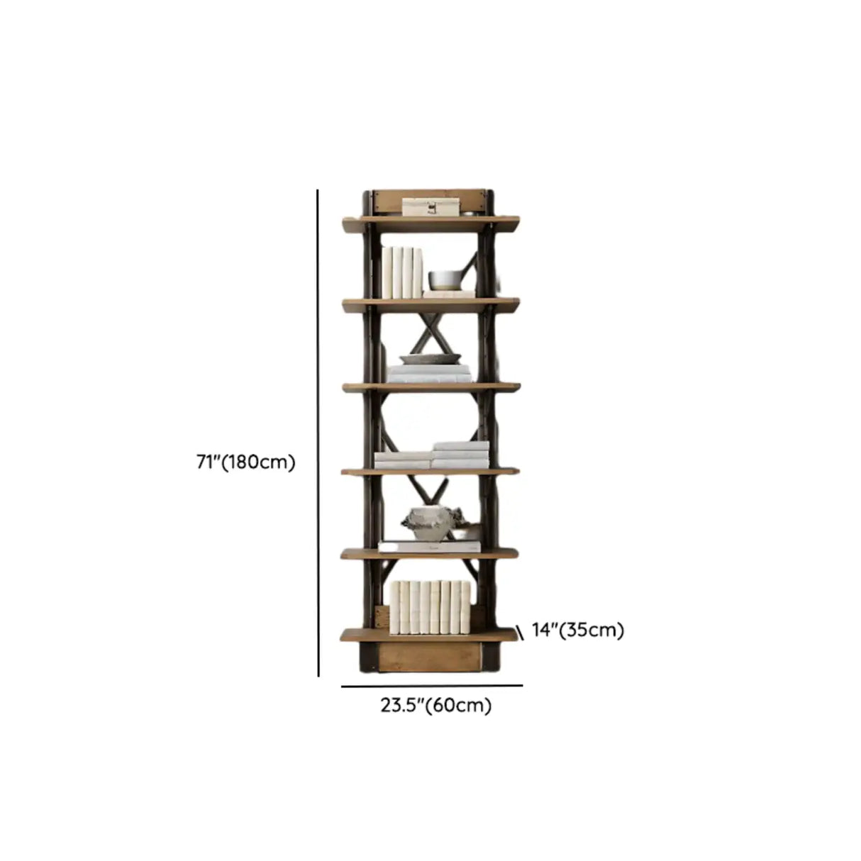 Industrial Metal Frame Oak Display Etagere Bookshelf