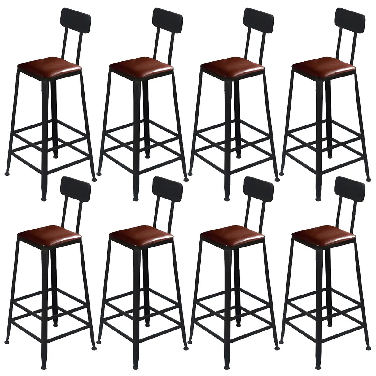 Industrial Metal Frame Wood Square Bar Stool with Backrest Image - 10