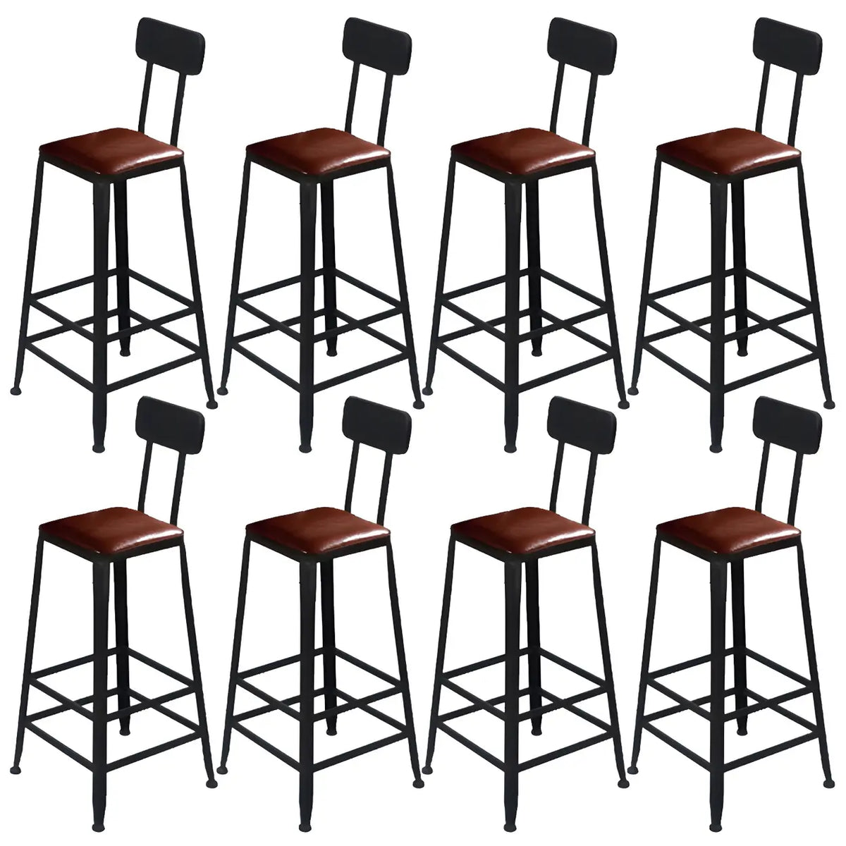 8 Piece Set Upholstered Square-Black Industrial Metal Frame Wood Square Bar Stool with Backrest Image - 10