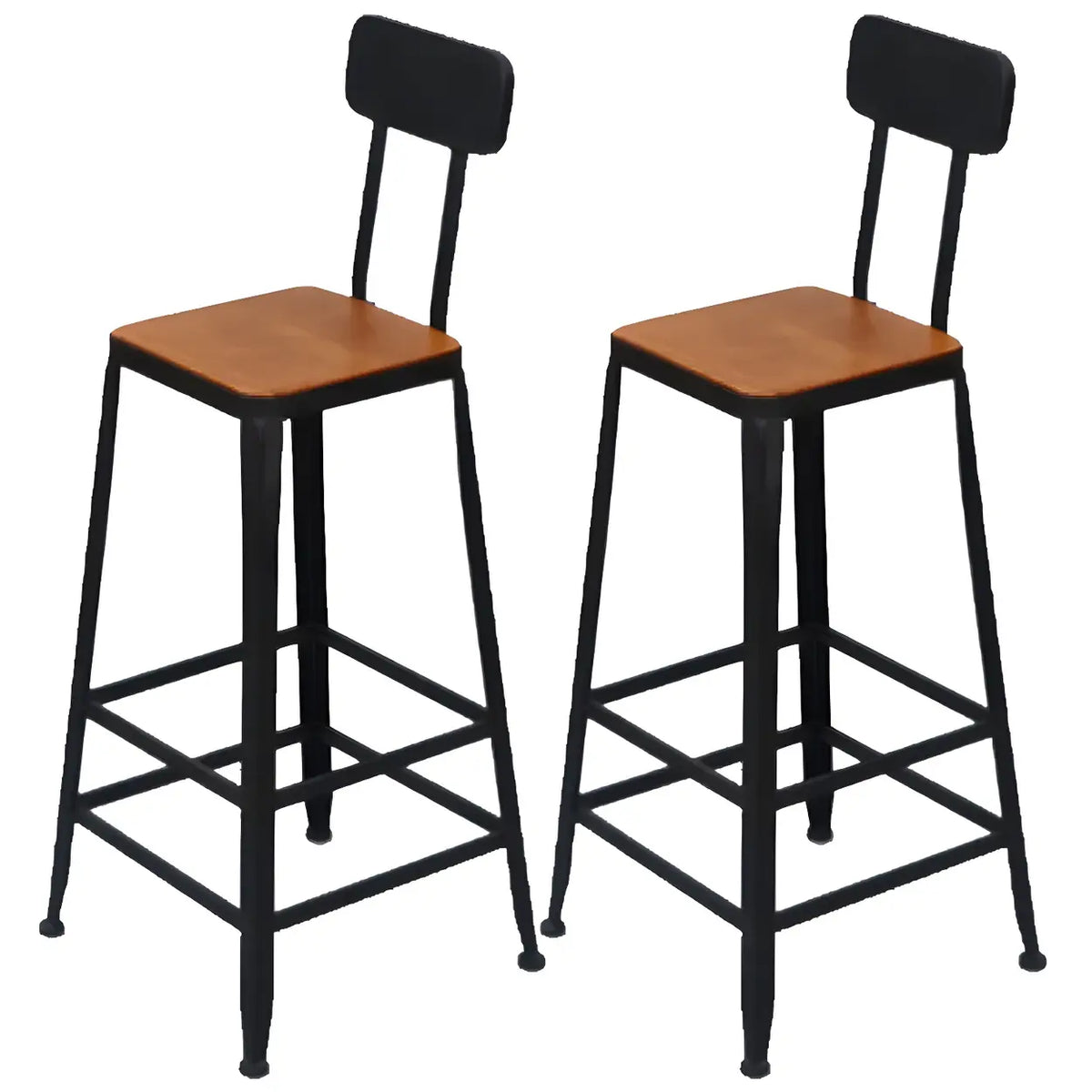 2 Piece Set Non-Upholstered Square-Black Industrial Metal Frame Wood Square Bar Stool with Backrest Image - 11