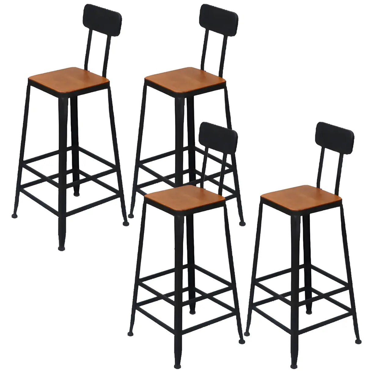 Industrial Metal Frame Wood Square Bar Stool with Backrest Image - 12