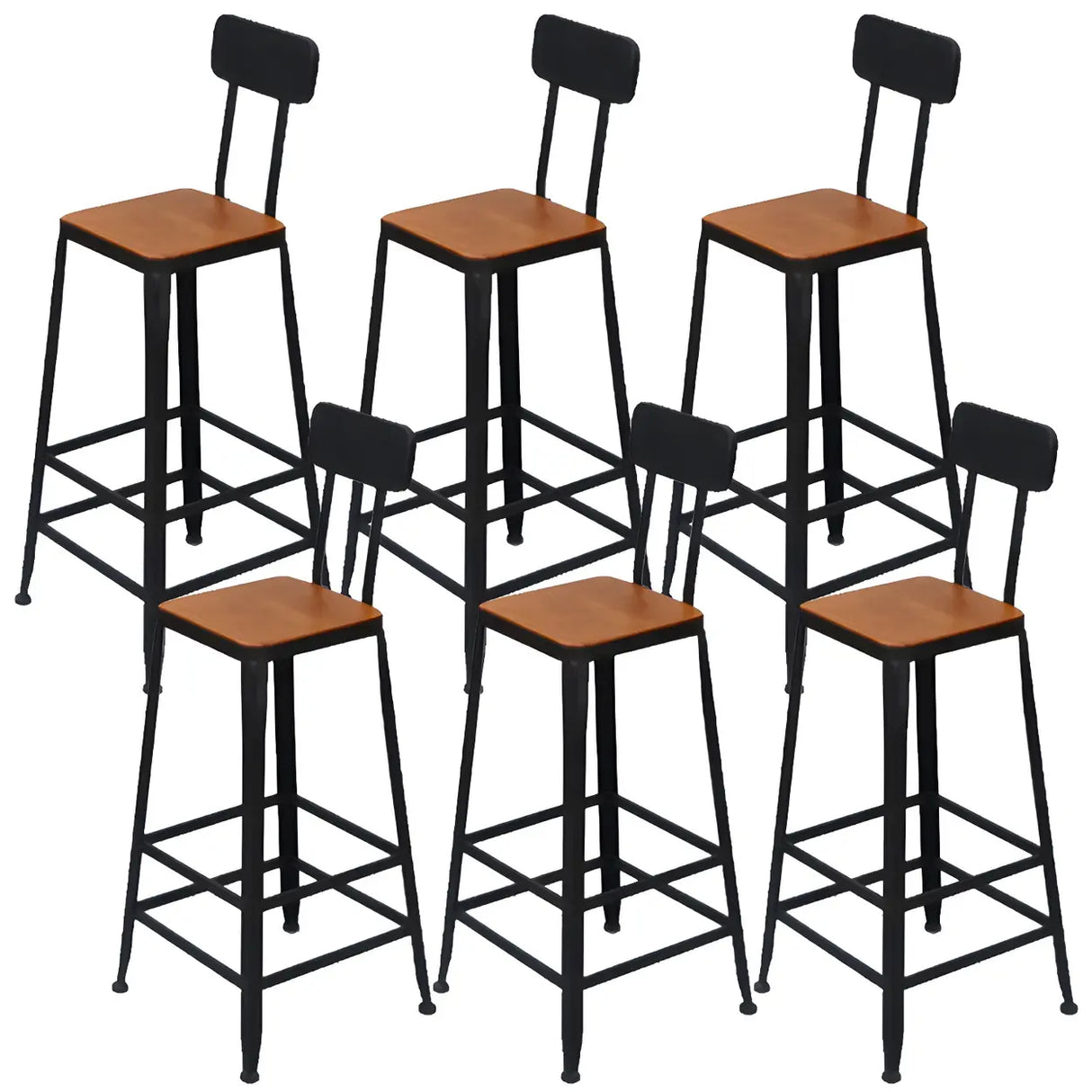 Industrial Metal Frame Wood Square Bar Stool with Backrest Image - 13
