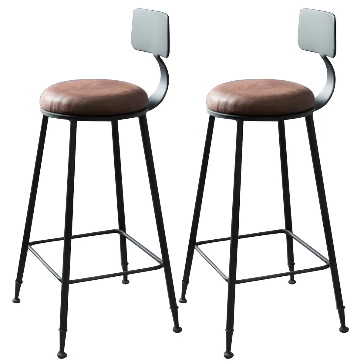 2 Piece Set Upholstered Round-Black Industrial Metal Frame Wood Square Bar Stool with Backrest Image - 15