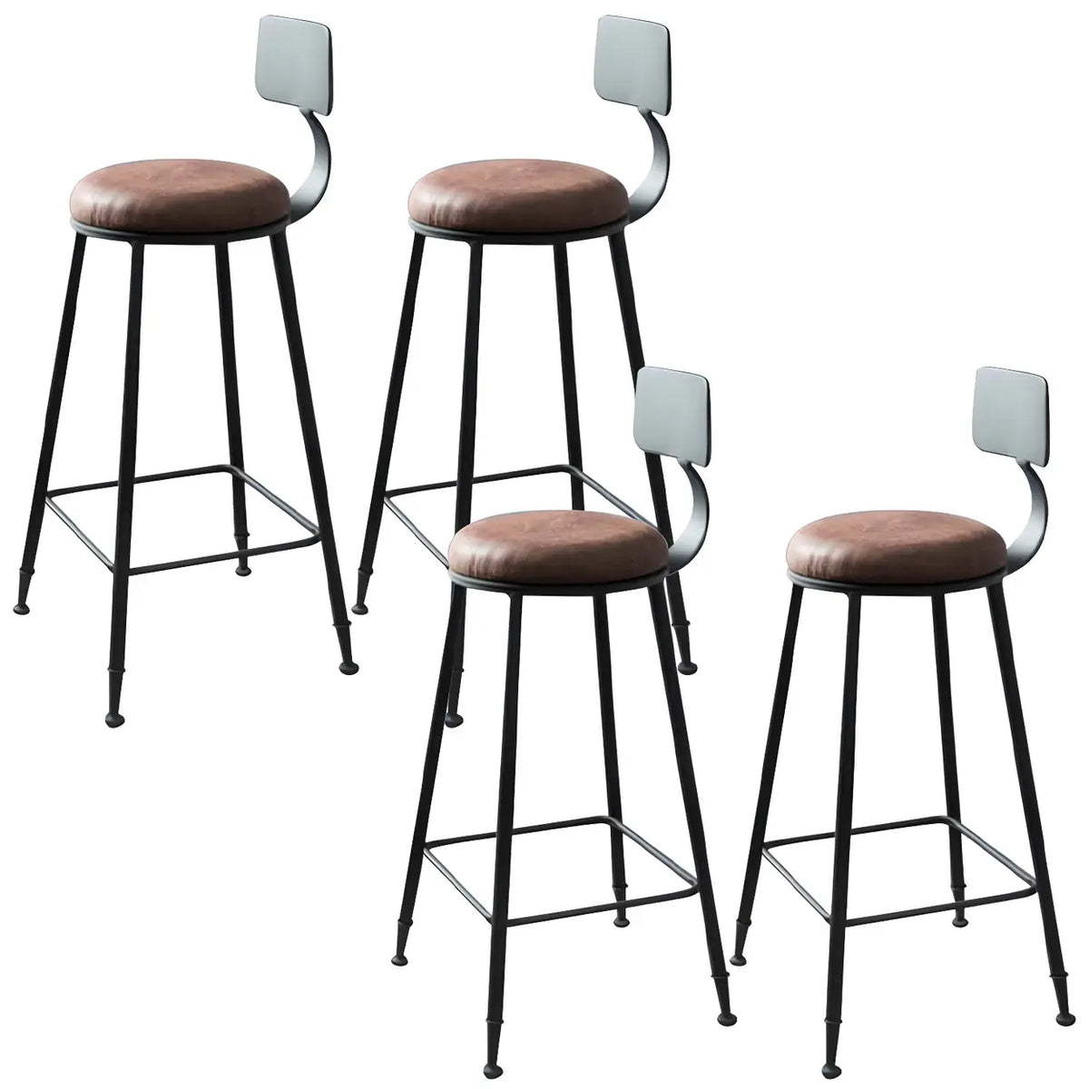 4 Piece Set Upholstered Round-Black Industrial Metal Frame Wood Square Bar Stool with Backrest Image - 16