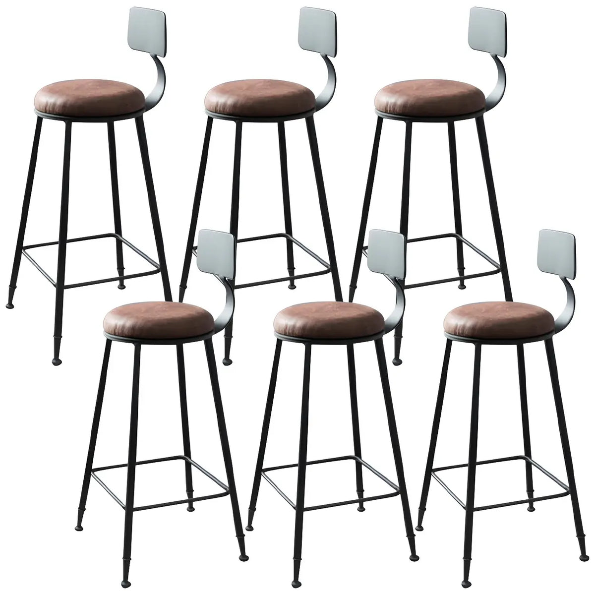 6 Piece Set Upholstered Round-Black Industrial Metal Frame Wood Square Bar Stool with Backrest Image - 17