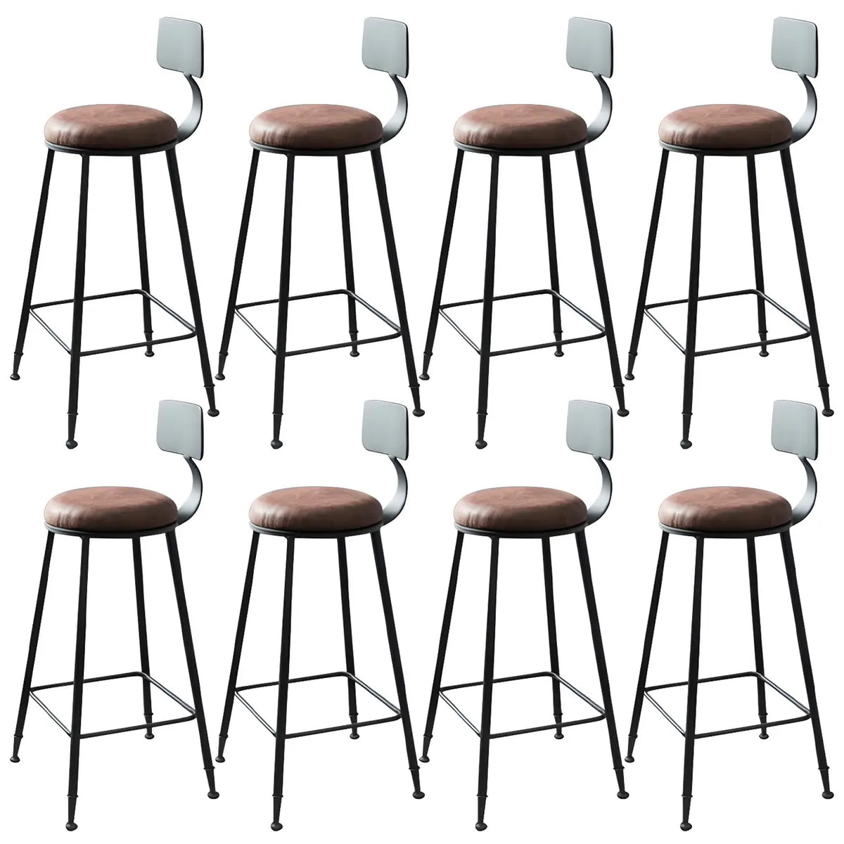 8 Piece Set Upholstered Round-Black Industrial Metal Frame Wood Square Bar Stool with Backrest Image - 18