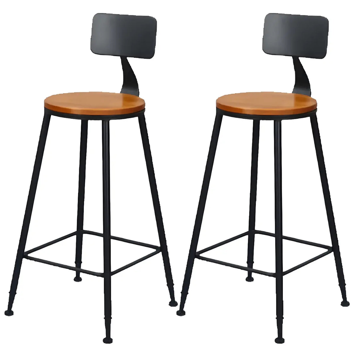 2 Piece Set Non-Upholstered Round-Black Industrial Metal Frame Wood Square Bar Stool with Backrest Image - 19