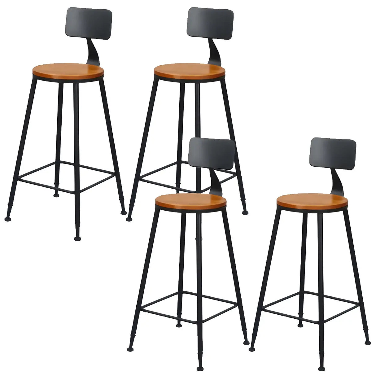 Industrial Metal Frame Wood Square Bar Stool with Backrest Image - 20