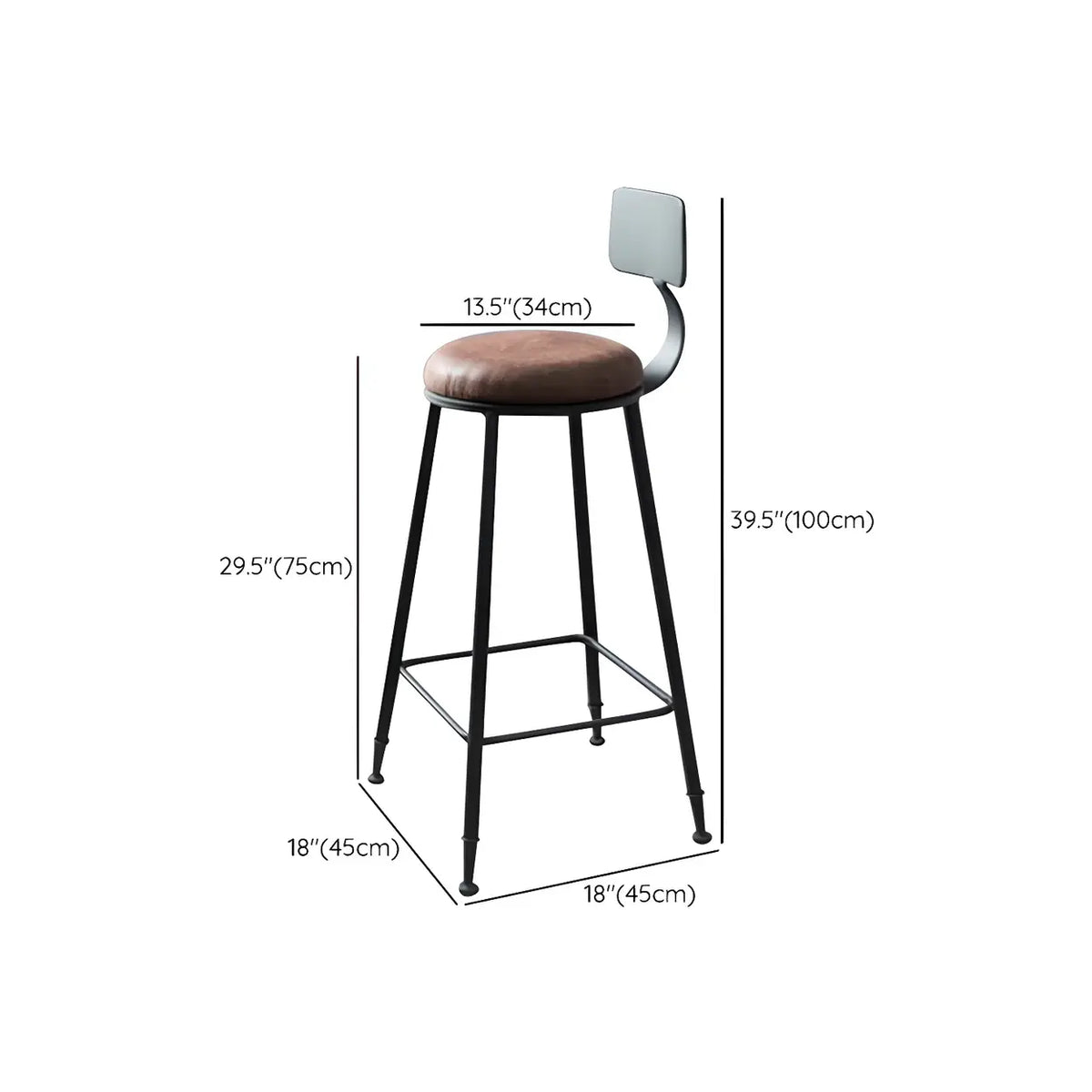 Industrial Metal Frame Wood Square Bar Stool with Backrest Image - 23
