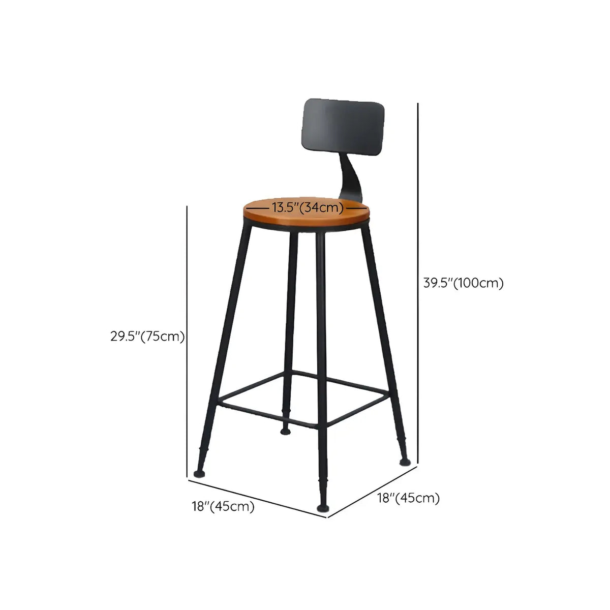 Industrial Metal Frame Wood Square Bar Stool with Backrest Image - 24