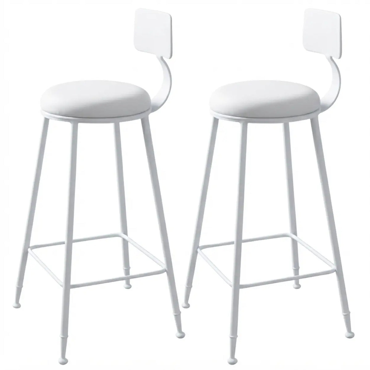 2 Piece Set Upholstered Round-White Industrial Metal Frame Wood Square Bar Stool with Backrest Image - 27
