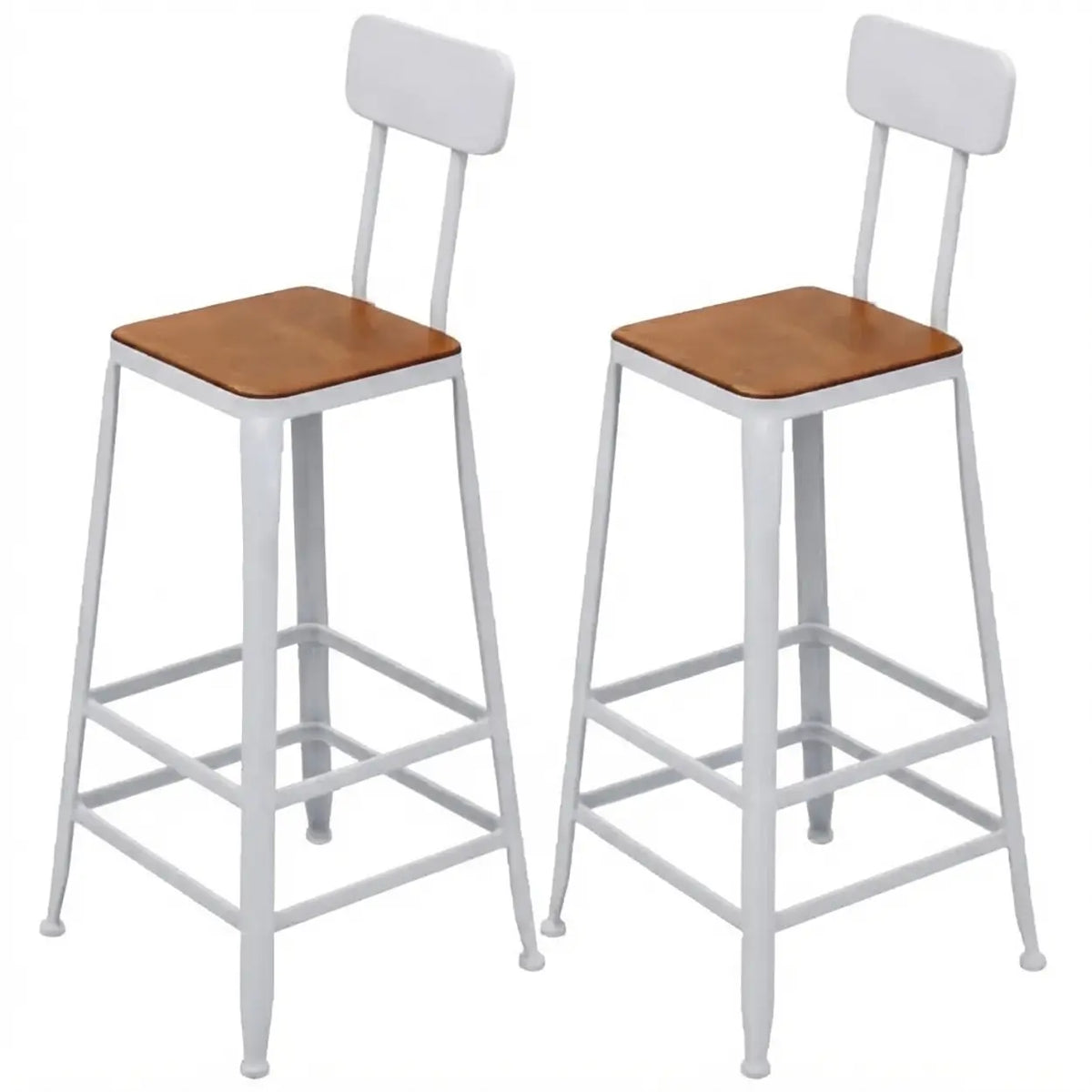 2 Piece Set Non-Upholstered Square-White Industrial Metal Frame Wood Square Bar Stool with Backrest Image - 29