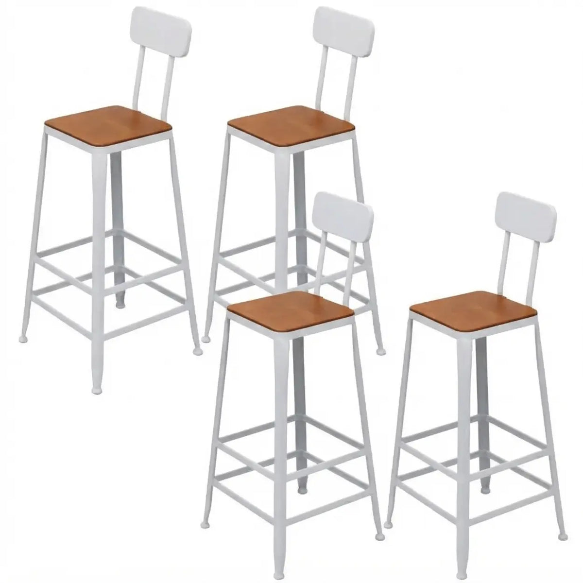 4 Piece Set Non-Upholstered Square-White Industrial Metal Frame Wood Square Bar Stool with Backrest Image - 33