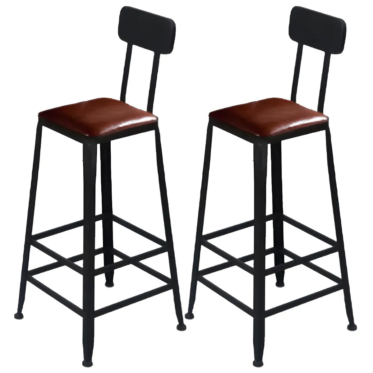 2 Piece Set Upholstered Square-Black Industrial Metal Frame Wood Square Bar Stool with Backrest Image - 5