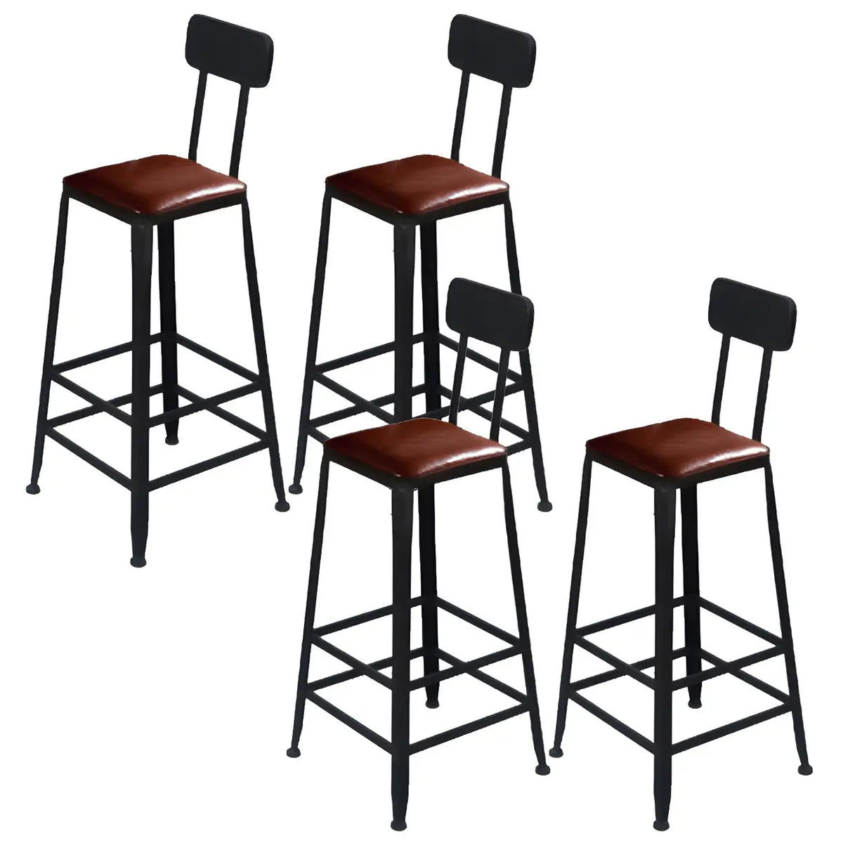 4 Piece Set Upholstered Square-Black Industrial Metal Frame Wood Square Bar Stool with Backrest Image - 8