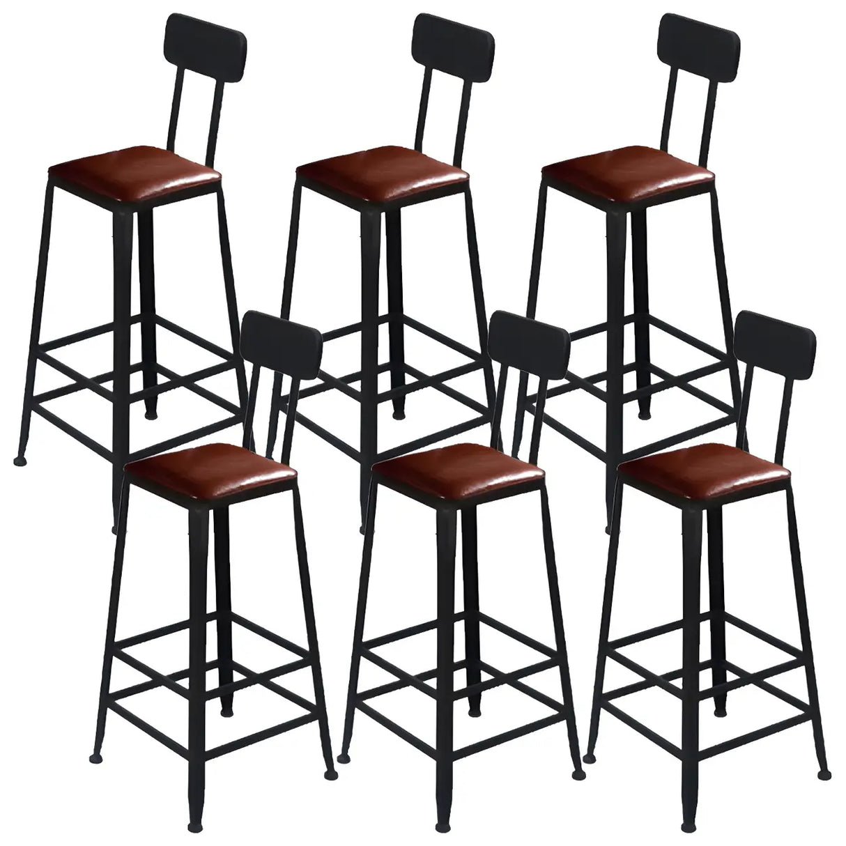 Industrial Metal Frame Wood Square Bar Stool with Backrest Image - 9