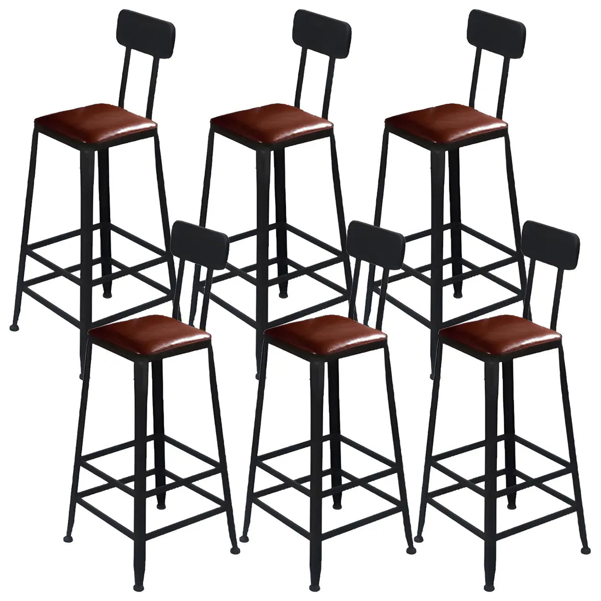 6 Piece Set Upholstered Square-Black Industrial Metal Frame Wood Square Bar Stool with Backrest Image - 9