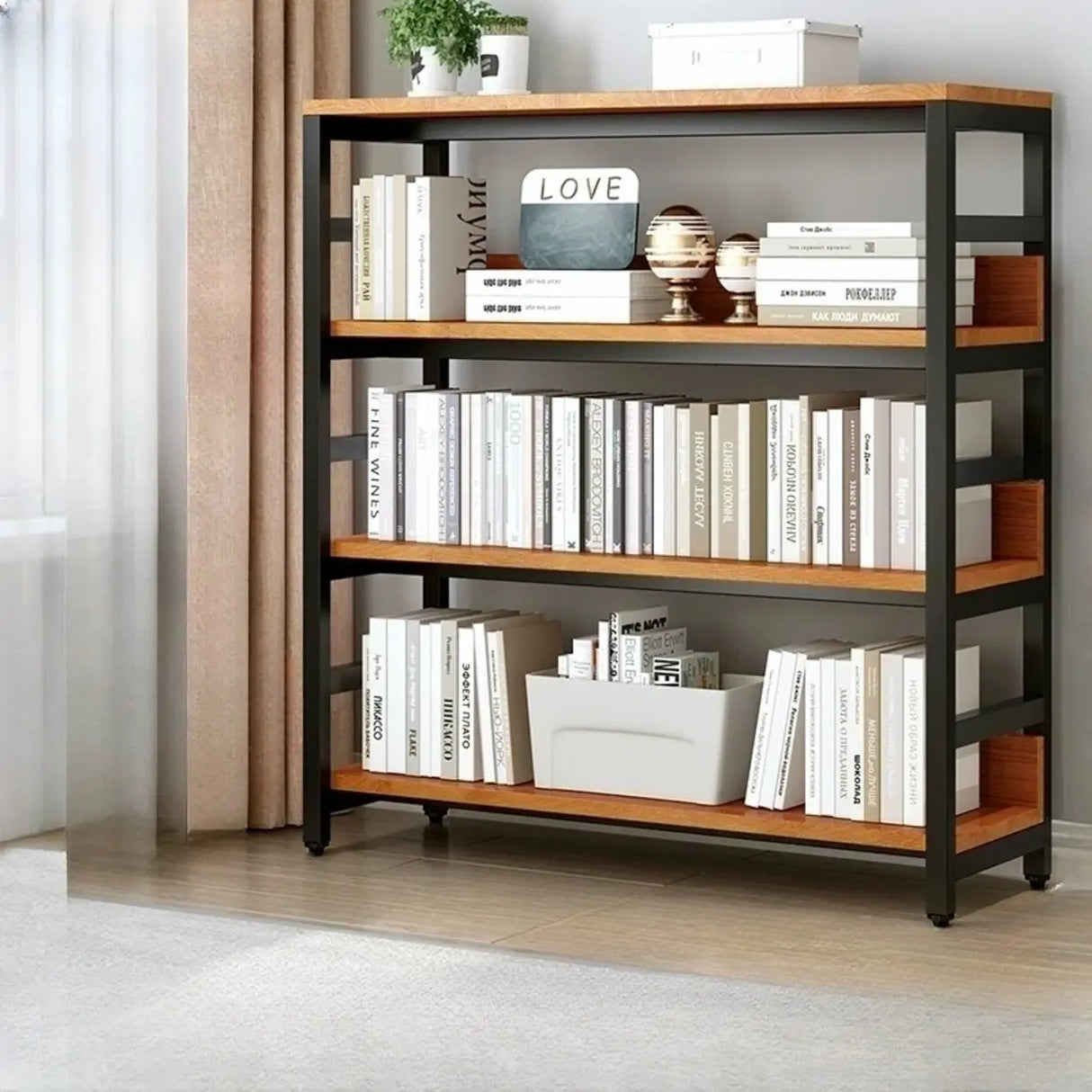 Industrial Oak Metal Large Open Back Storage Bookcase Image - 20