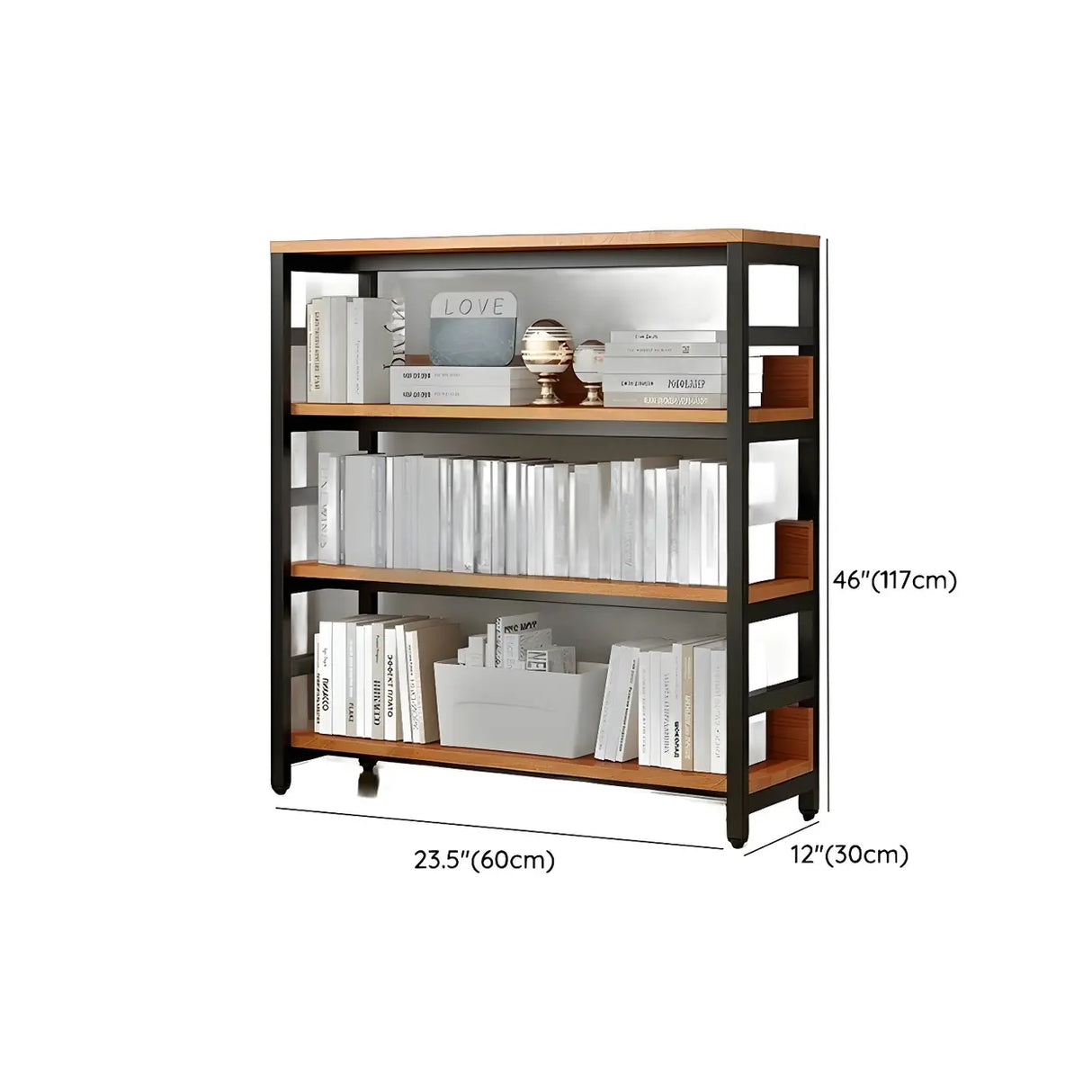 Industrial Oak Metal Large Open Back Storage Bookcase