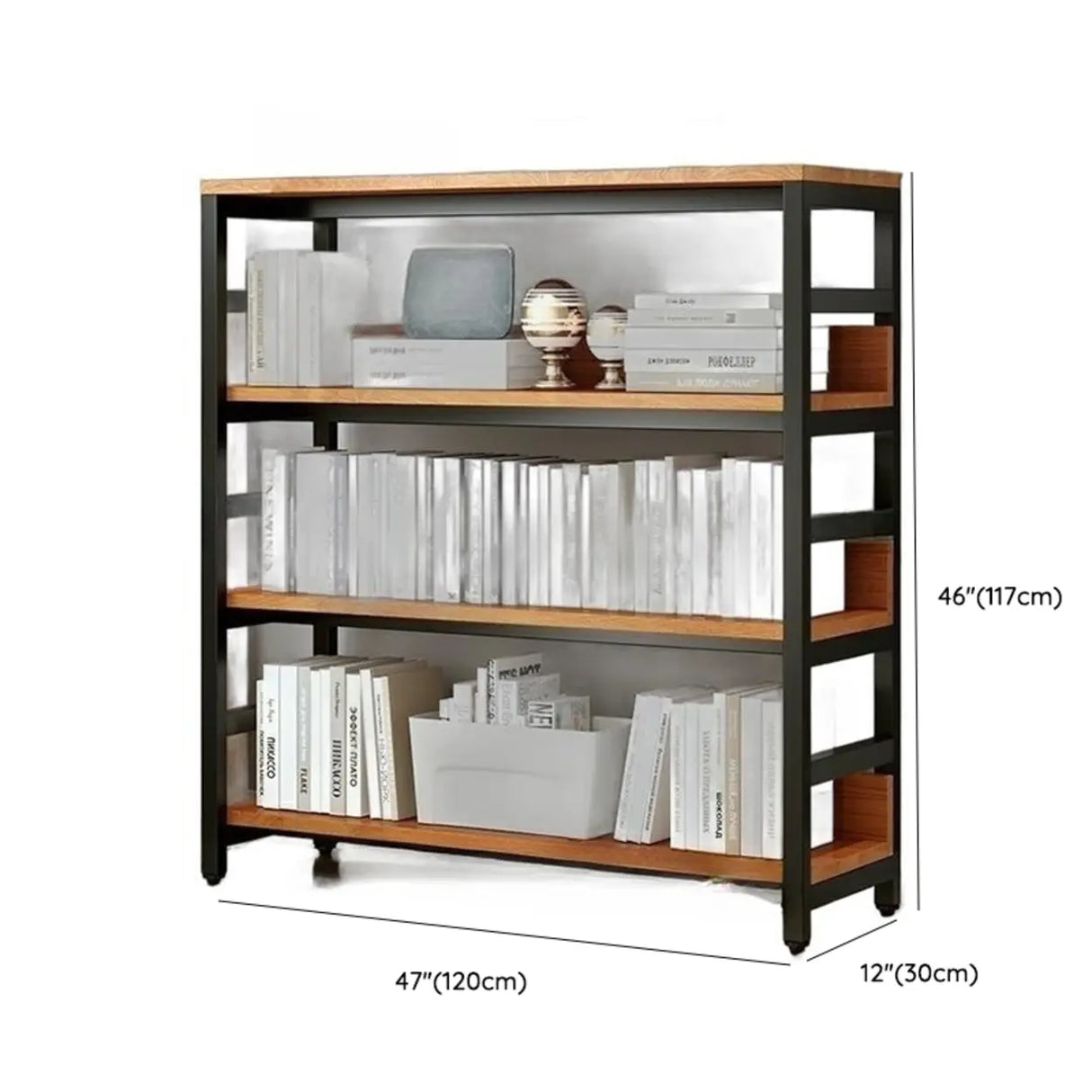 Industrial Oak Metal Large Open Back Storage Bookcase Image - 37