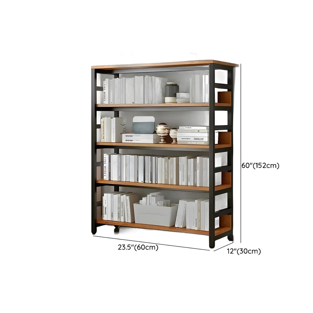 Industrial Oak Metal Large Open Back Storage Bookcase Image - 38